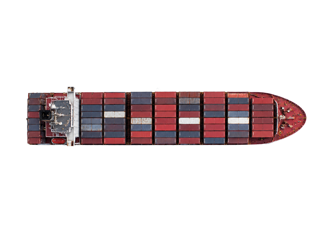 Cargo vessel seen from directly above
